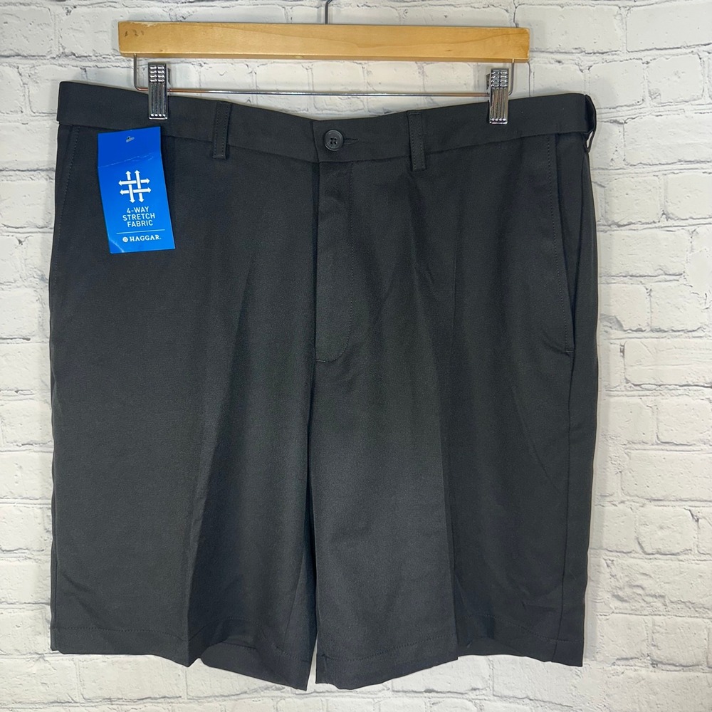 Haggar Cool 18 Pro Mens Shorts Black Expandable Waist 38W 9.5 Inseam NWT